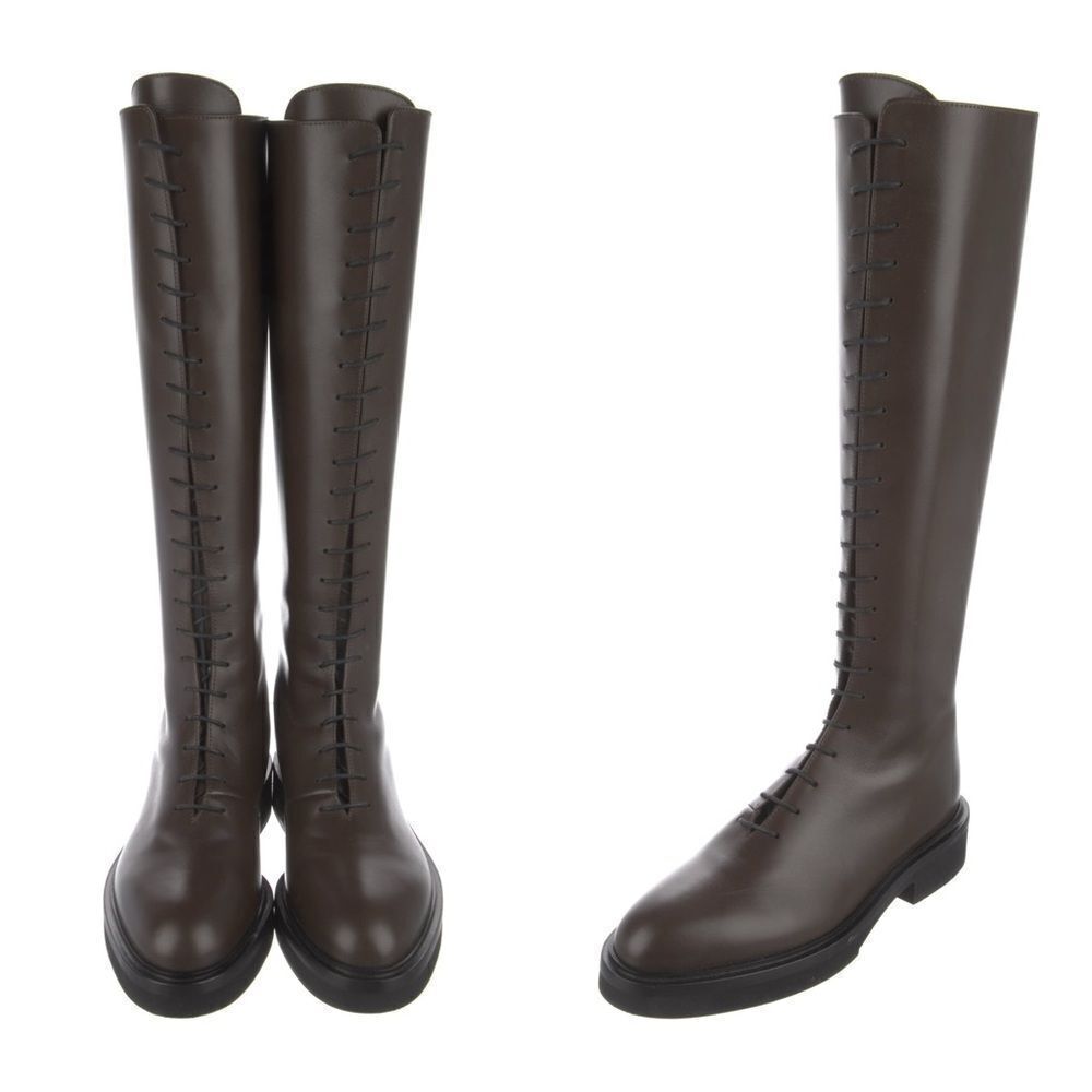 KHAITE LEATHER Lace up riding boots in brown